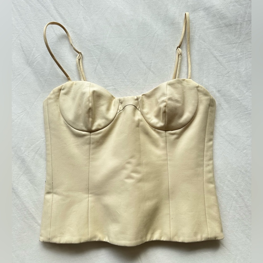 KHAITE cream sweetheart corset tank